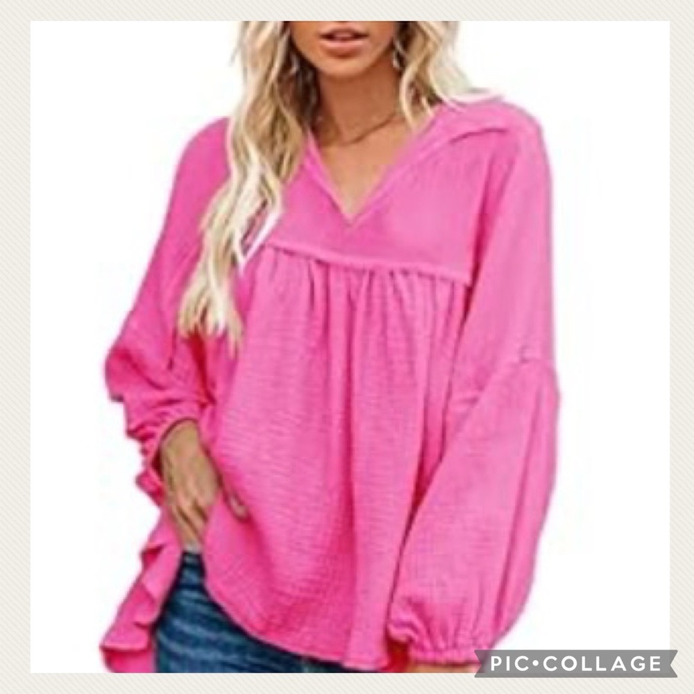 NEW! Feminine Candy Pink Gauze Bohemian Peasant Blouse Size Small